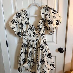 Vestique Cream and Black Floral Mini Dress